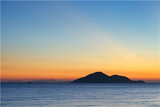 日落,海景,小岛