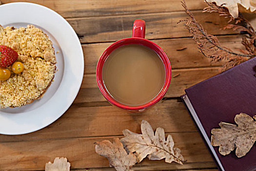 早餐,咖啡,秋叶,上方