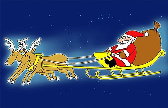 圣诞老人,坐,雪撬,飞,驯鹿