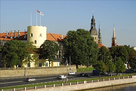 塔,里加,城堡,住宅,拉脱维亚,政府,总统,历史,城镇中心,银行,道加瓦河,河,波罗的海国家,欧洲