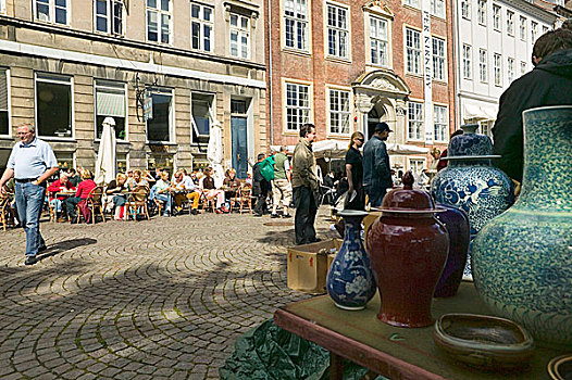 人,街头咖啡馆,相对,跳蚤市场,哥本哈根,丹麦