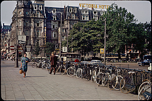 街景,排,自行车,中央车站,阿姆斯特丹,荷兰,街道,城市,历史