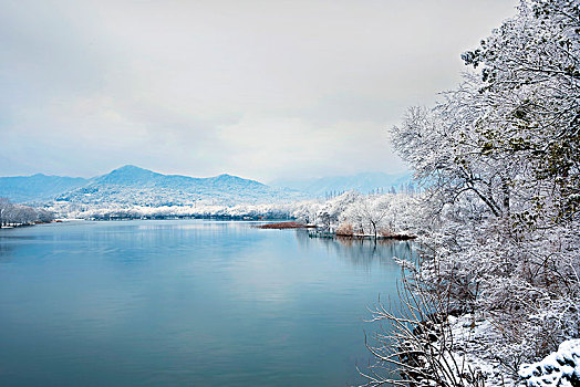 杭州西湖冬天雪景