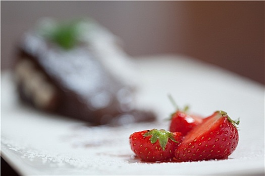 特写,草莓,巧克力蛋糕