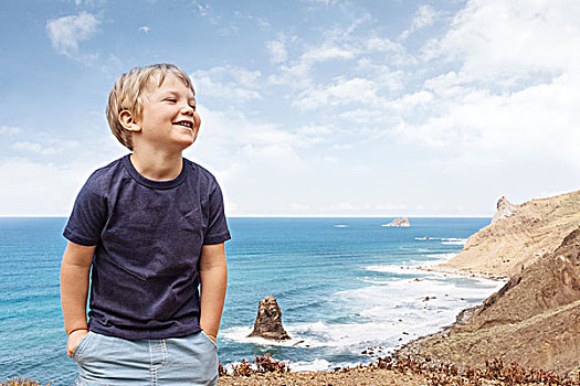 男孩,头像,沿岸,圣克鲁斯-德特内里费,加纳利群岛,西班牙,欧洲