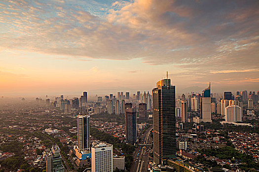 印度尼西亚,雅加达,金融区,日落