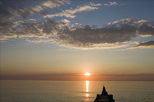 日落,阿伦斯霍普,波罗的海,看,梅克伦堡前波莫瑞州,德国,欧洲