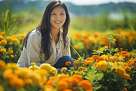 美女,花园,围绕,花