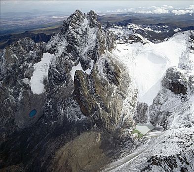 航拍,肯尼亚山,脚,雪山