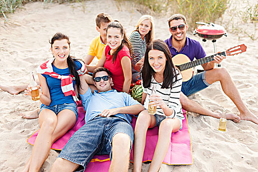 夏天,休假,度假,音乐,高兴,人,概念,群体,朋友,吉他,乐趣,海滩