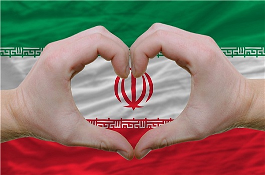 心形,喜爱,手势,展示,上方,旗帜,伊朗