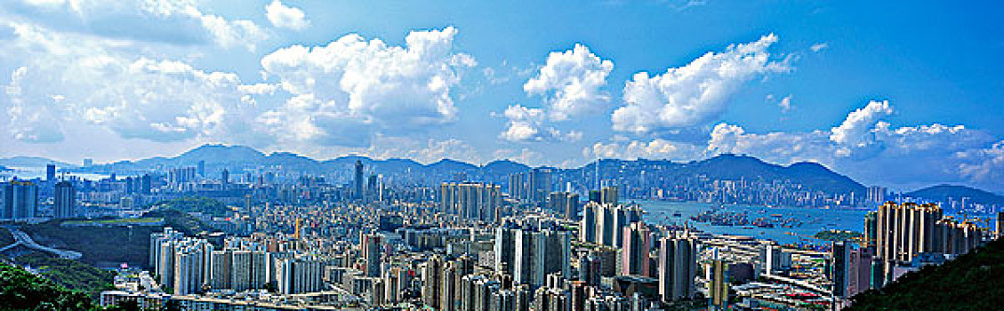 全景,城市,山,香港