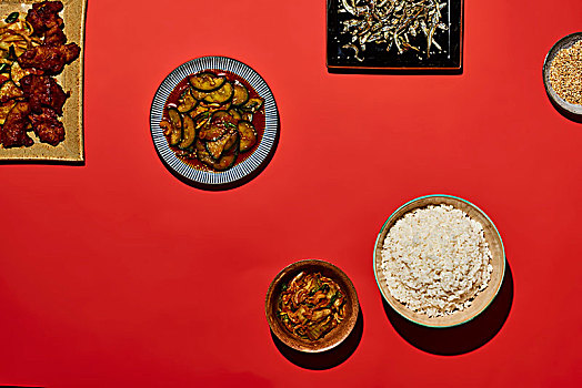 韩国,餐具,米饭,朝鲜泡菜,辛辣,黄瓜沙拉