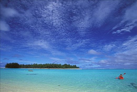 太平洋,库克群岛,拉罗汤加岛,小,男人,独木舟