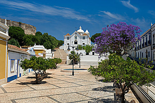 葡萄牙,东方,阿尔加维,教区教堂,乡村,一瞥,城堡