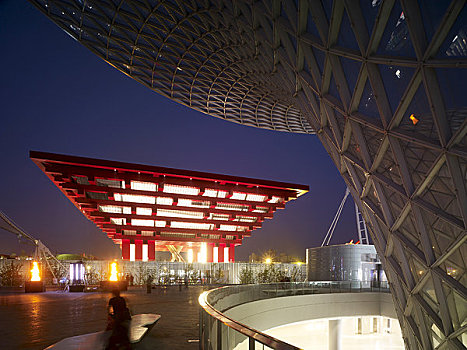 2010上海世博会,上海,光亮,亭子,夜晚,特写,轴,钢铁,玻璃,建筑