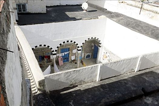院子,拱廊,老城区,突尼斯,俯视图