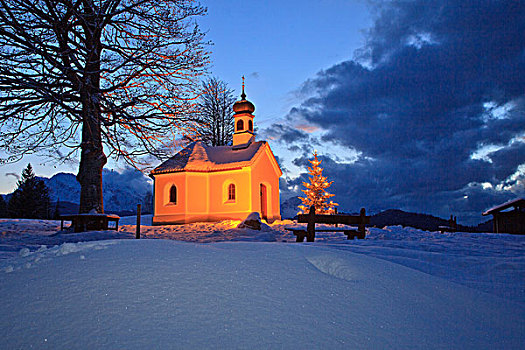 圣诞树,小教堂,巴伐利亚,德国
