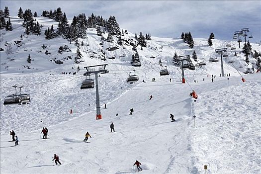 空中缆椅,滑雪,斜坡,奥地利