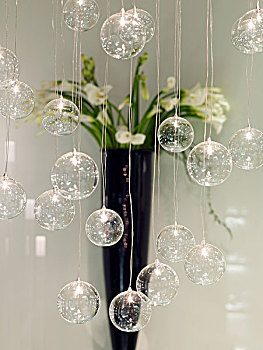 发光,圆,玻璃,球体,悬挂,天花板,正面,花瓶,白色