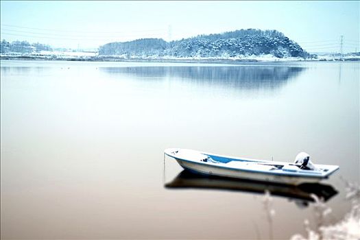 船,湖,冬天