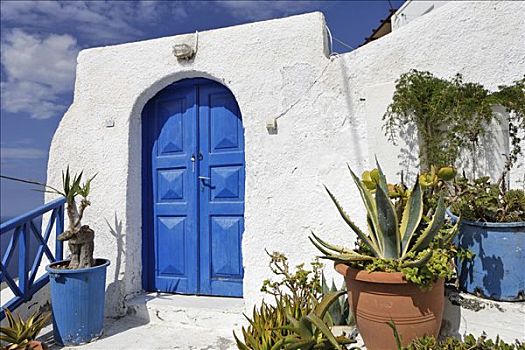 房门,门,涂绘,希腊,蓝色,锡拉岛