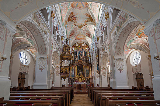 教堂中殿,圣坛,朝圣教堂,圣三一教堂,奥波拜延,巴伐利亚,德国,欧洲