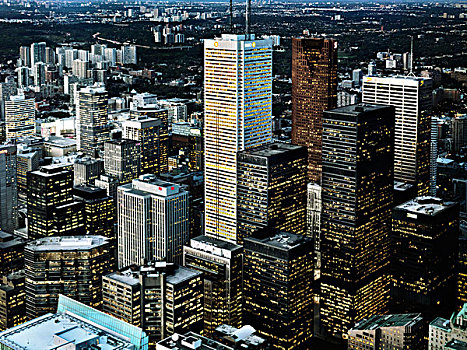 航拍,摩天大楼,市区,多伦多,黄昏,安大略省,加拿大