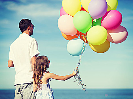 暑假,庆贺,孩子,家庭,概念,父亲,女儿,彩色,气球