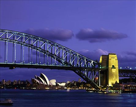澳大利亚,悉尼,夜晚,歌剧院,海港大桥
