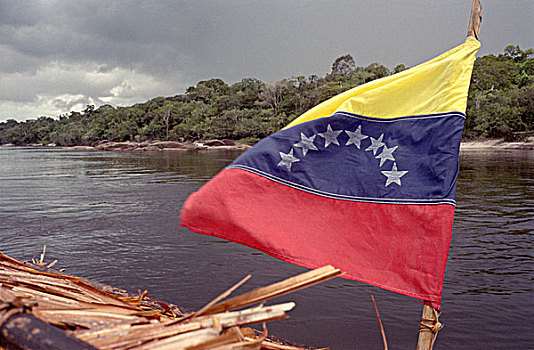 委内瑞拉,旗帜,飞,船,奥里诺科河,河,亚马逊河