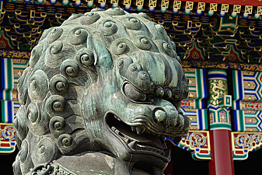 狮子,头部,雕塑,建筑,故宫,北京,中国