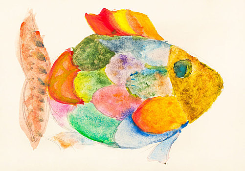 手绘,鱼,彩色,鳞片