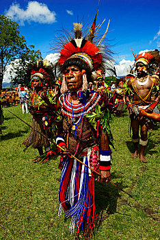 土著,人,高地,部落,服饰,涂绘,头饰,唱歌,节日,戈罗卡,巴布亚新几内亚,大洋洲