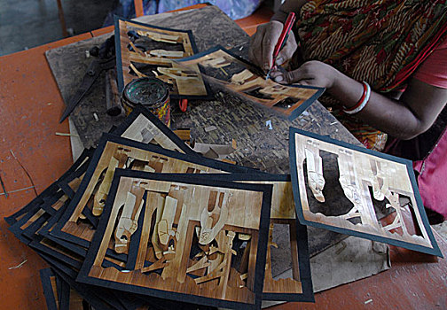 女人,给,完成,接触,圣诞贺卡,小麦,稻草,工作间,孟加拉,2008年