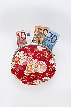 特写,花,图案,钱包,欧元钞票,棚拍