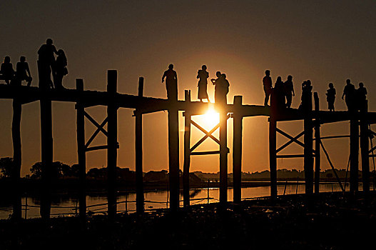 世界,木桥,日落,曼德勒,缅甸