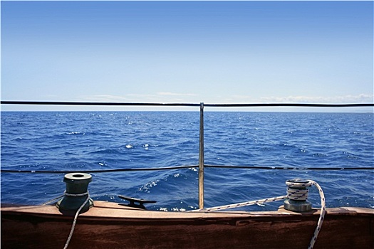 帆船,绞盘,木板,蓝色海洋,地平线