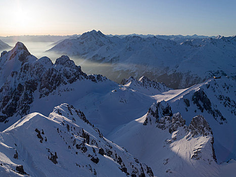风景,日落,冬天,阿勒堡,阿尔卑斯山,提洛尔,奥地利