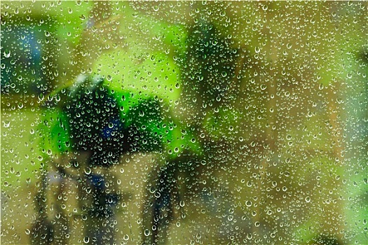 绿色背景,雨滴,窗玻璃