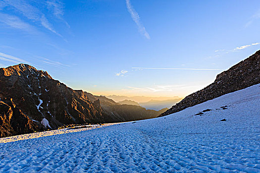 日出,上方,冰河,勃朗峰,山丘,阿尔卑斯山,瓦莱州,瑞士,欧洲