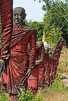 生活,尺寸,雕塑,门徒,佛,靠近,孟邦,缅甸