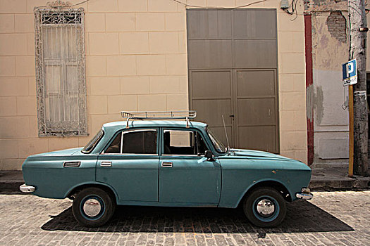 蓝色,汽车,古巴