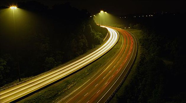 光影,公路,夜晚,多伦多,安大略省,加拿大