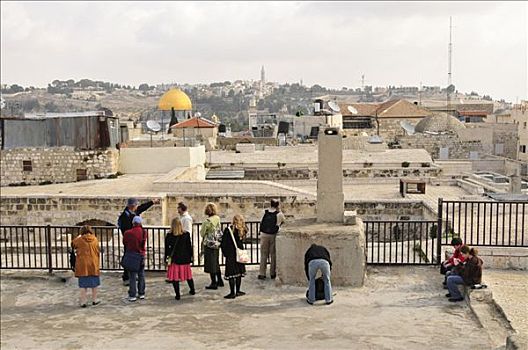 游客,群体,旅游,屋顶,老城,耶路撒冷,以色列,中东,东方
