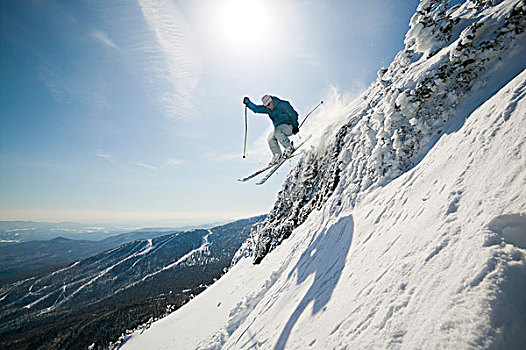 美国,佛蒙特州,专家,滑雪者,跳跃,悬崖