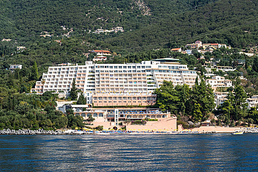 酒店,海岸,科孚岛,爱奥尼亚群岛,地中海,希腊,欧洲