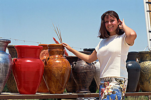 以色列,女青年,展示,陶器