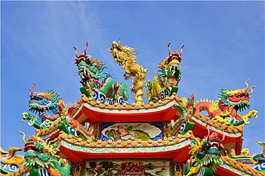 中国龙,装饰,庙宇,屋顶,泰国