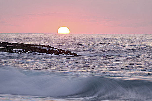 夏威夷,瓦胡岛,日落,上方,海洋,长时间曝光
